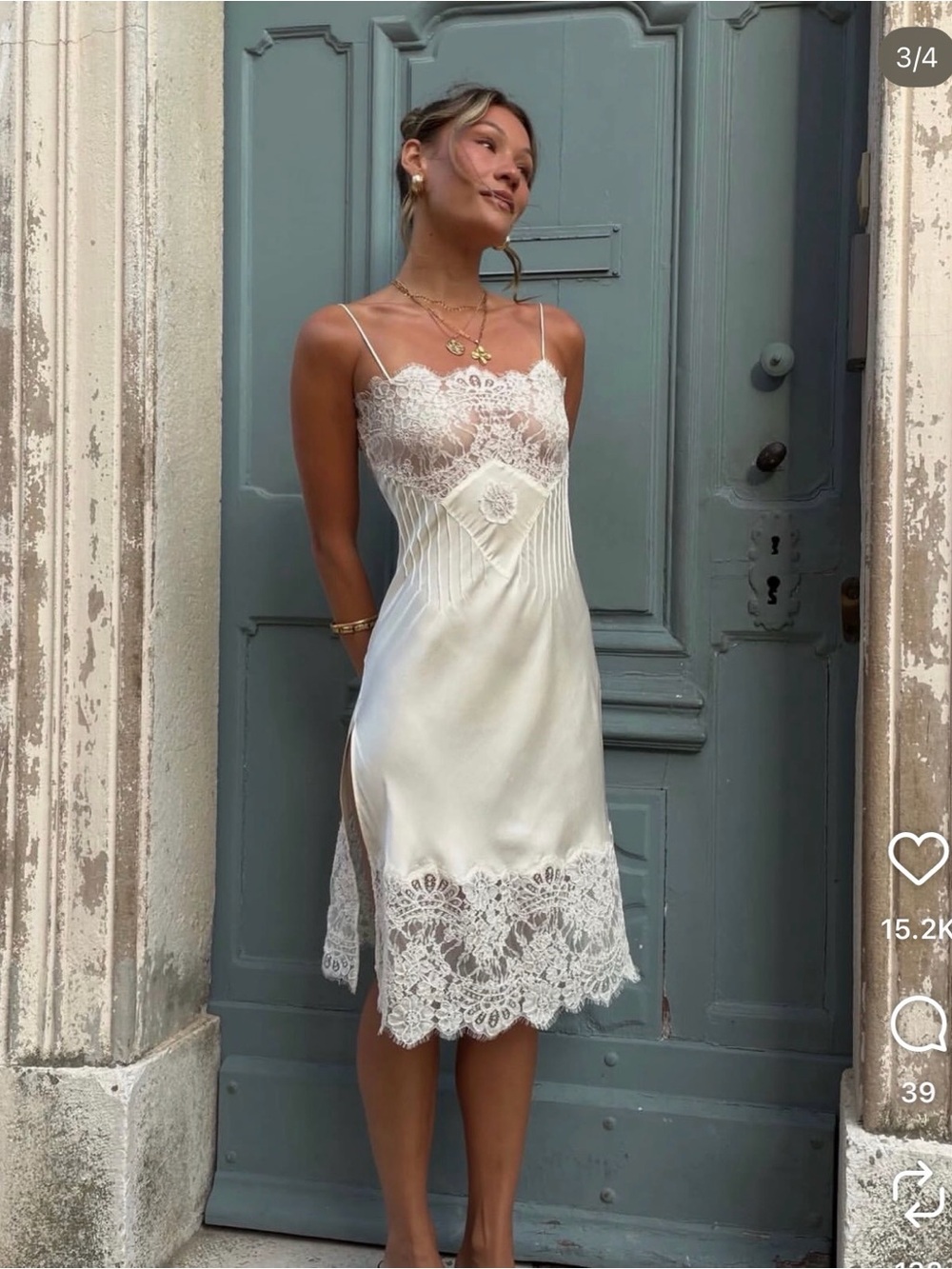 Zara viral Lace-Trim Satin Slip Dress — Ivory - Picture 2 of 8